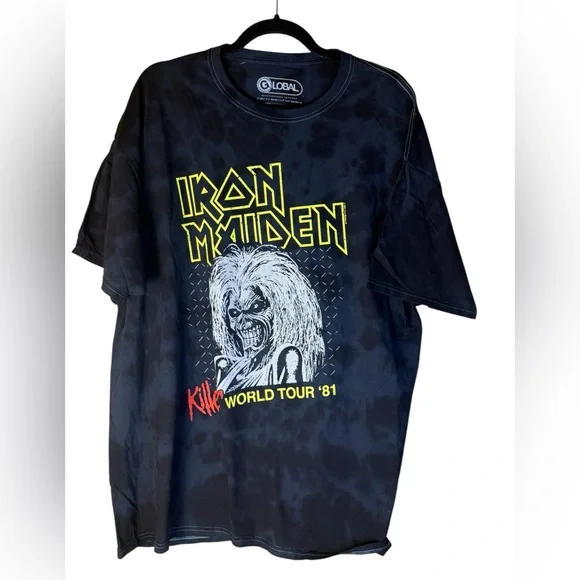 Iron Maiden “Killer Tour ‘81” Black Oil Wash Tie-Dye Oversized Cotton T-shirt M - Picture 3 of 9